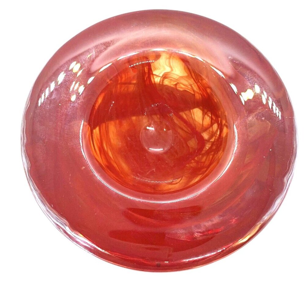 Kosta Boda Atoll Bowl Paperweight Anna Ehrner Red Swirl Art Glass Sweden - Picture 2 of 12